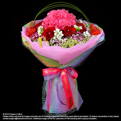 Bouquet of Hydrangea and Roses (HB166) - FLOWERS IN MIND