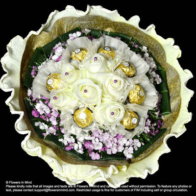 Roses and Rocher Hand Bouquet (HB298) - FLOWERS IN MIND