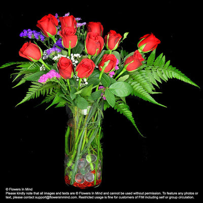 Table Arrangement Of Red Roses (TA490) - Flowers-In-Mind