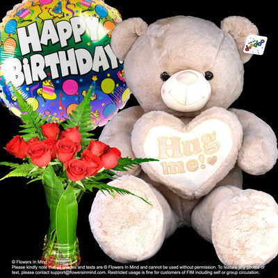 Bear, Helium Balloon With Flowers (BHF21) - Flowers-In-Mind