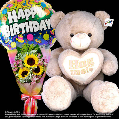 Bear, Helium Balloon With Flowers (BHF21) - Flowers-In-Mind