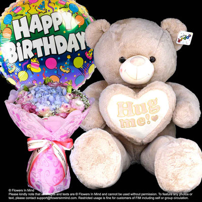 Bear, Helium Balloon With Flowers (BHF21) - Flowers-In-Mind