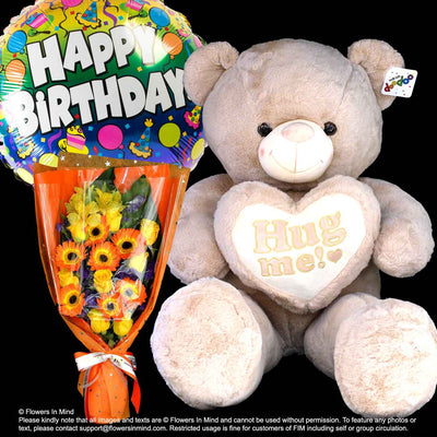 Bear, Helium Balloon With Flowers (BHF21) - Flowers-In-Mind