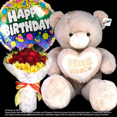 Bear, Helium Balloon With Flowers (BHF21) - Flowers-In-Mind