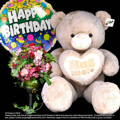 Bear, Helium Balloon With Flowers (BHF21) - Flowers-In-Mind