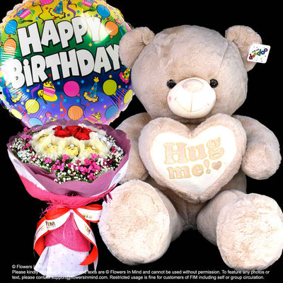 Bear, Helium Balloon With Flowers (BHF21) - Flowers-In-Mind