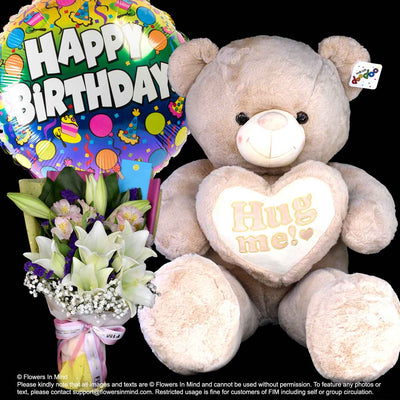 Bear, Helium Balloon With Flowers (BHF21) - Flowers-In-Mind