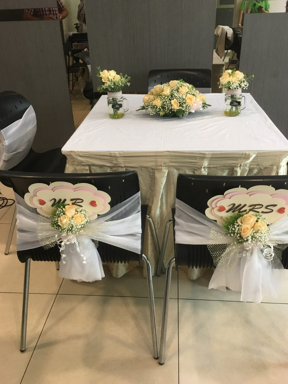 wedding flowers and wedding chair decorations