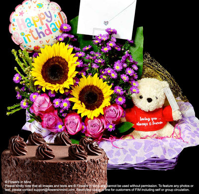 Choice of Fullerton Cakes With Gift Flower Basket (CD04) **THIS PRODUCT REQUIRES 3 DAYS ADVANCE PRE-ORDER.** - FLOWERS IN MIND