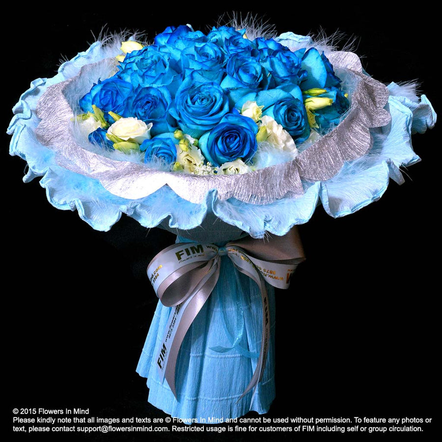 Bouquet of Blue Roses with Eustomas (HB197) - FLOWERS IN MIND