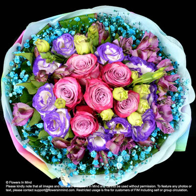 Bouquet of Roses, Eustomas & Alsteroemeria (HB317) - Flowers-In-Mind