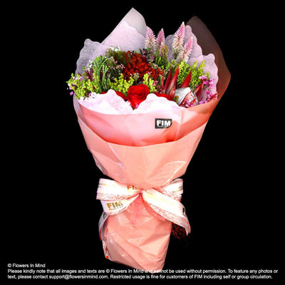 Bouquet of Hunter Mix and Roses (HB405) - Flowers-In-Mind