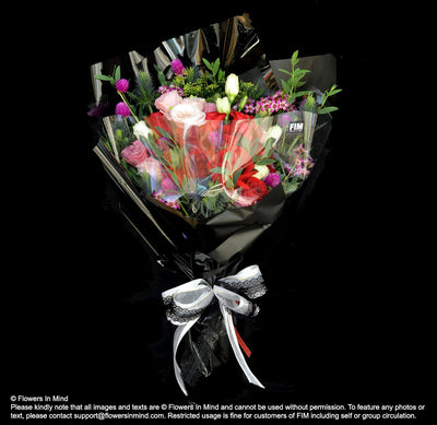 Bouquet of Hunter Mix and Roses (HB420) - Flowers-In-Mind