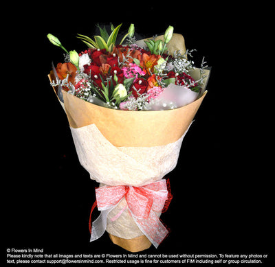 Rustic Bouquet of Roses and Eustomas (HB422) - Flowers-In-Mind