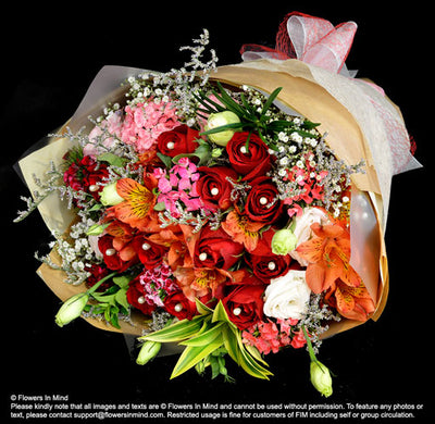 Rustic Bouquet of Roses and Eustomas (HB422) - Flowers-In-Mind