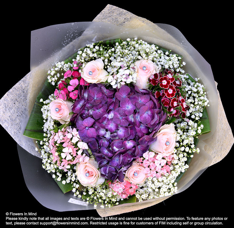 Bouquet of Hydrangea & Roses (HB427) - Flowers-In-Mind