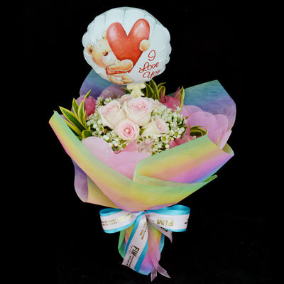 Bouquet of Roses & Balloon - FLOWERS IN MIND