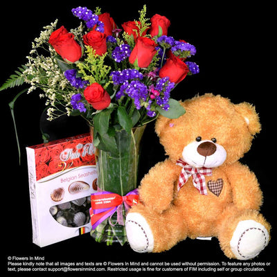 Flowers, Bear and Chocolate (HP285) - Flowers-In-Mind