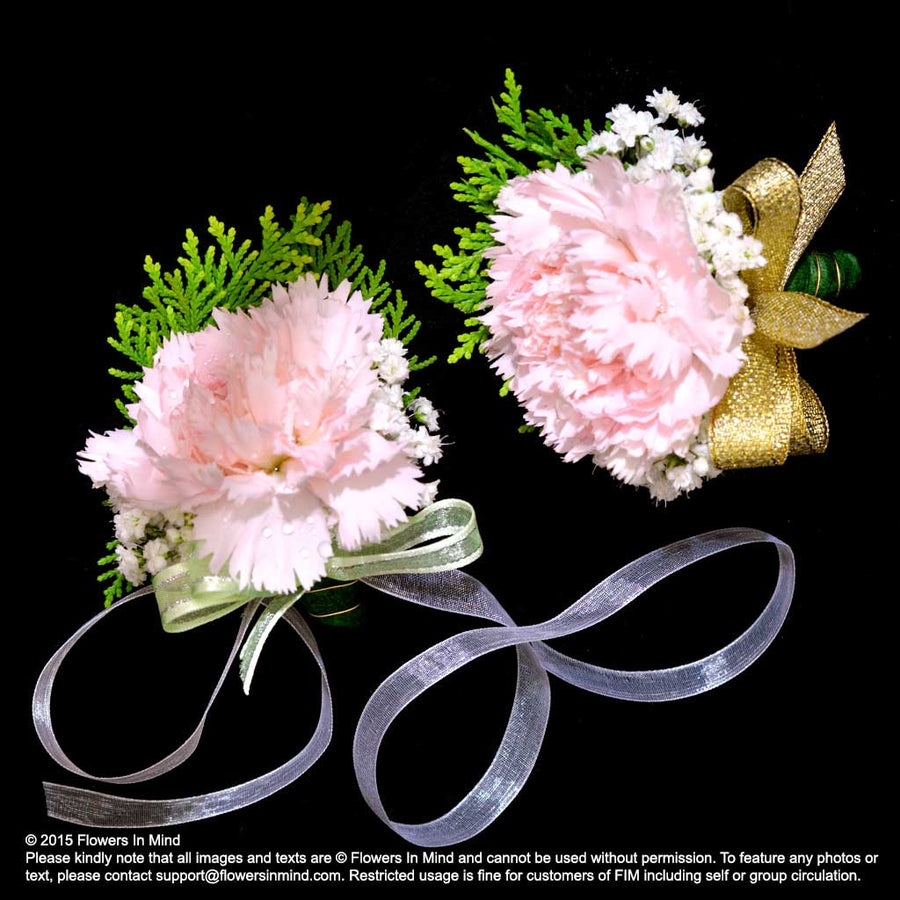 Carnation Corsage and Wedding Wristlet (WD138) - Flowers-In-Mind