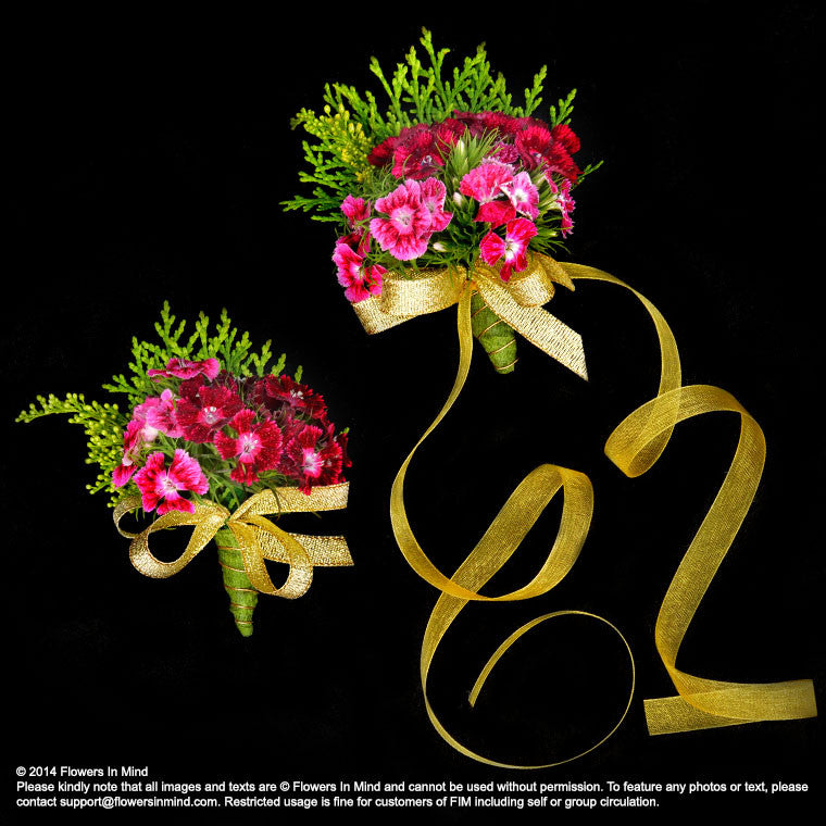 Corsage and Wedding Wristlet with Sweet Williams (WD47) [min 4 sets]