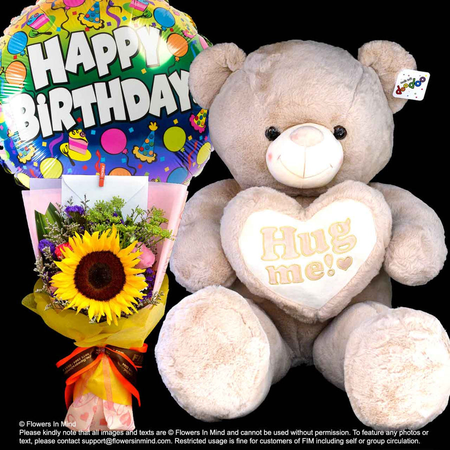Bear, Helium Balloon With Flowers (BHF21) - Flowers-In-Mind