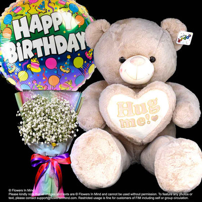 Bear, Helium Balloon With Flowers (BHF21) - Flowers-In-Mind